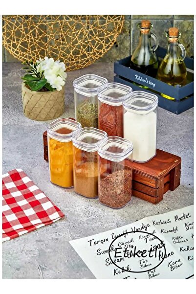 EBA HOME 6-Piece 300 ml Acrylic Spice Jar Set Storage Container Transparent w...