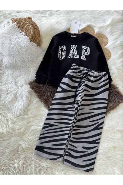 Karan Kids Girl's Flared Black B Printed Lower Upper Set