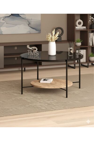 İMS ZİGON DÜNYASI Siyah Oslo Sehpa Füme Temperli Kırılmaz Cam