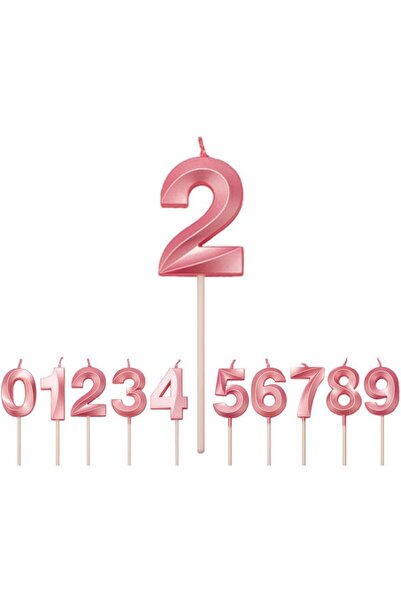 Teo Candle Number 2, , Diamond Pattern, 5 x 3.4 cm, Pink