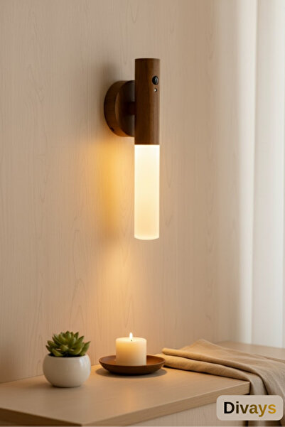 DİVAYS Manyetik Ahşap LED Gece Lambası Hareket Sensörlü USB Şarjlı Kablosuz Aplik