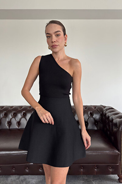 MAGARDE Μπλούζα Πλεκτή Premium με Έναν Ώμο - ΜΑΥΡΗ