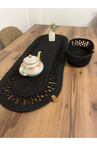 eftlyhome Runner Basket Set, Jute, Wicker, American Service, Cutlery Set, Plate Coaster, Presentation, Bread Basket