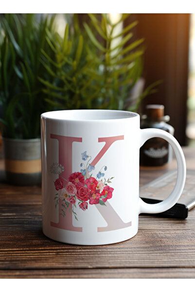 LOWHA 11 oz Ceramic Mug with Letter K Design on Both Sides