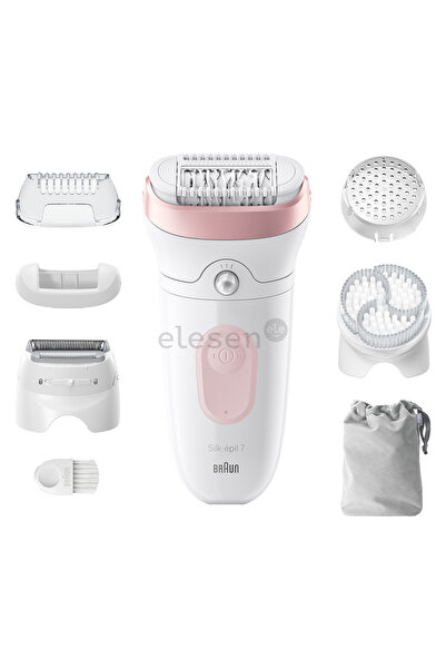 Braun Silk-épil 7 Women's Electric Epilator, Wet & Dry, Wide Head, White/Pink SE7-060
