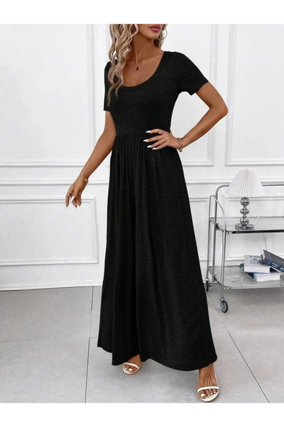 GENCULUS Women's Short Sleeve Round Neck Wide Leg Wrap Jumpsuit