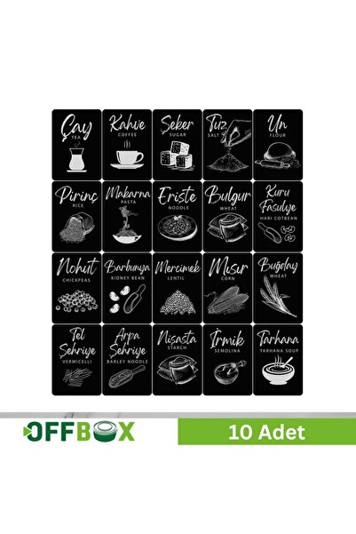 OFFBOX Yapışkanlı Saklama Kabı Bakliyat Etiketi - 20 Çeşit - 10 Adet