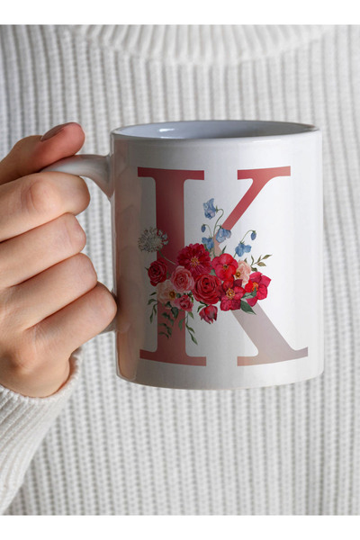 LOWHA 11 oz Ceramic Mug with Letter K Design on Both Sides