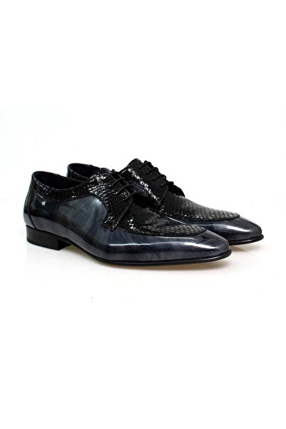 FRANCO CALVANI Gray Color Patent Leather Laced Genuine Leather Men's Shoes