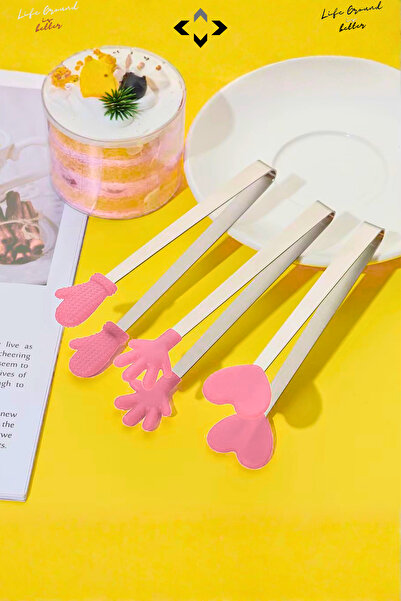 LİGROUND Mini Decorative Serving Tongs Set with Silicone Tips, Non-Slip Holder, Figured Tongs, Kitchen Presentation Turkish Delight Tongs