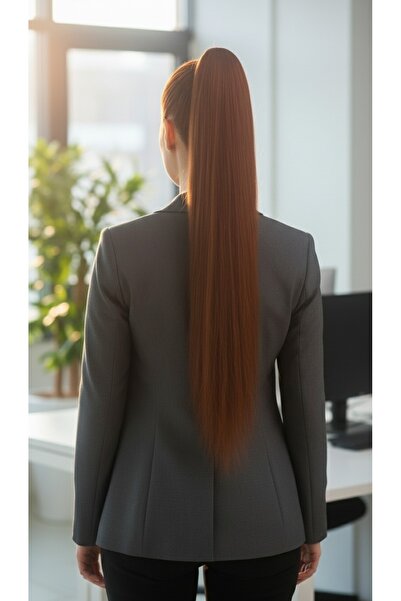 gigigiyim Isıya Dayanıklı Yumuşak Uzun Tokalı Kızıl Bakır-Kahve Takma Saç