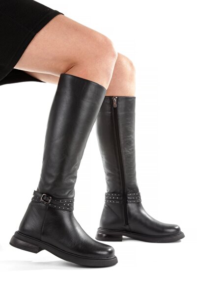 Modabuymus Black Genuine Leather Heelless Casual Women's Boots Vildo