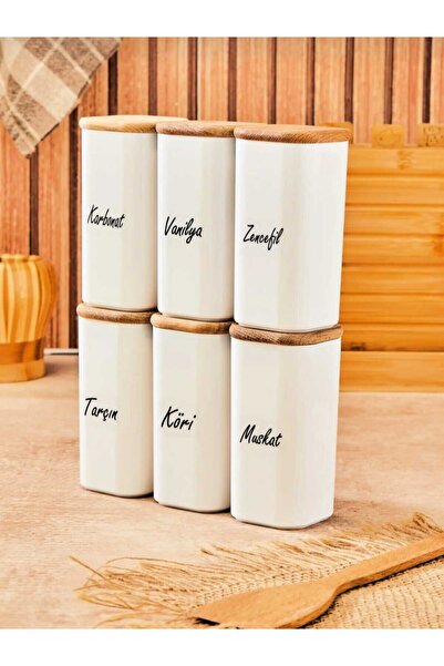 EBA HOME 6-Piece Gift Set Wooden Bamboo Lid 300 ml Mica Storage Container Spi...