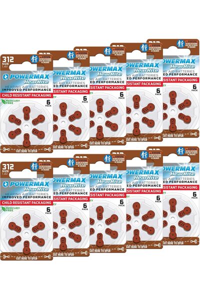 powermax بطاريات أجهزة السمع مقاس 312، لسان بني، صُنعت في الولايات المتحدة ال...