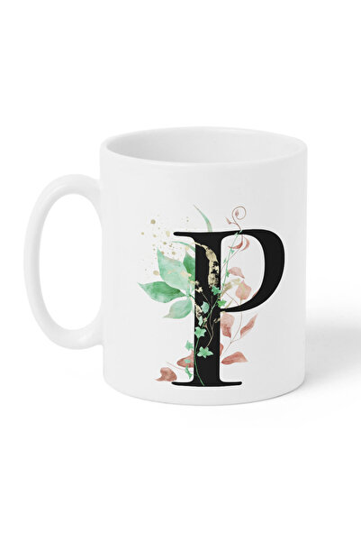 LOWHA 11 oz Ceramic Mug with Letter P Design on Both Sides