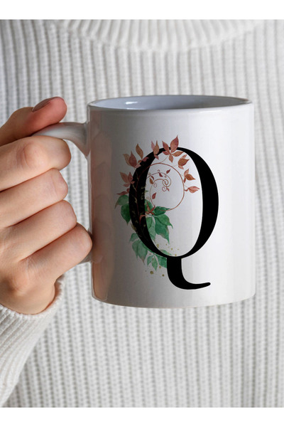 LOWHA 11 oz Ceramic Mug with Letter Q Design on Both Sides