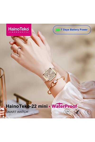HAINOTEKO Waterproof Smartwatch Gold with 3 Straps (22 Mini)