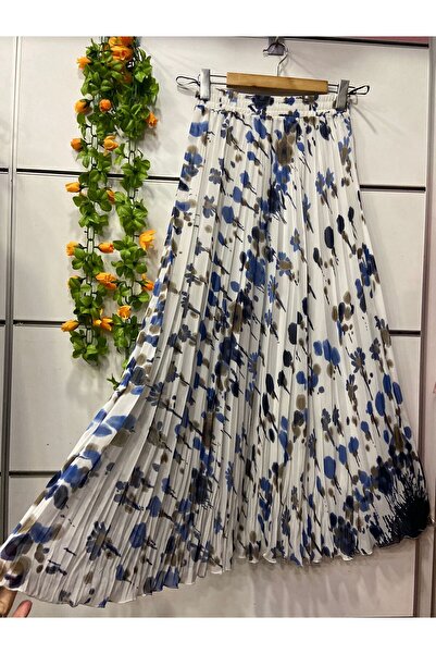 edu collection Patterned Chiffon Bohe Bell Skirt with Lining