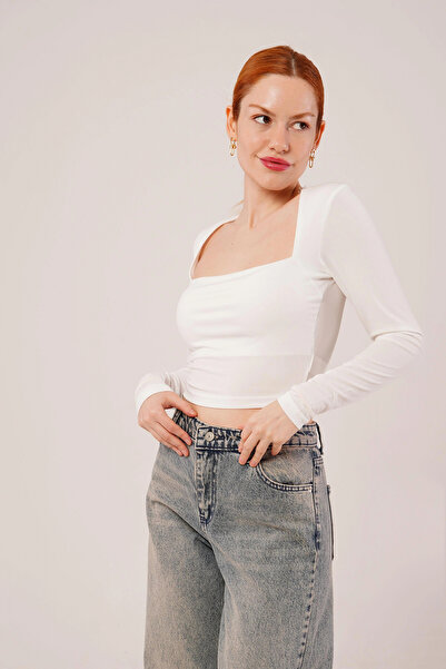 GENCULUS Square Neck Basic White Blouse