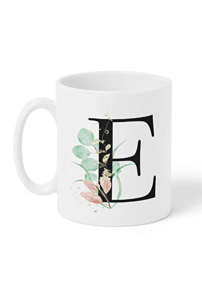 LOWHA كوب سيراميك سعة 11 أونصة بتصميم حرف E على كلا الجانبين