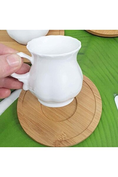 Lavin 6-Piece Porcelain Coffee Cup Set with Bamboo Plate