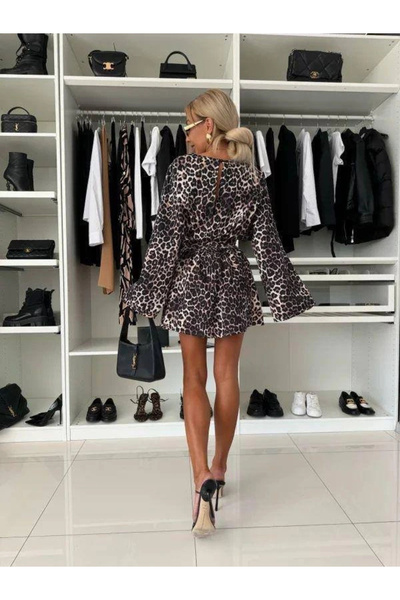 GENCULUS Women's Alaş Sleeve Double Breasted Collar Zebra Pattern Shorts Jumpsuit