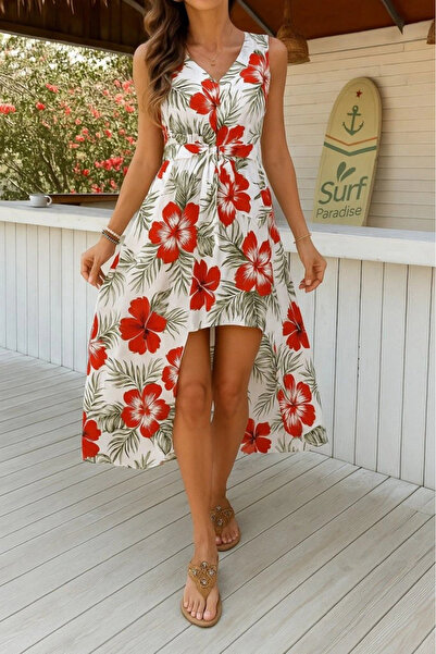 GENCULUS Women's sleeveless v neck patterned single jersey jumpsuit dress