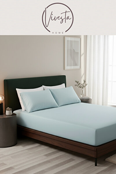 Vivesta Home طقم ملاءات مطاطية مزدوجة مقاس 160×200 سم + 2 غطاء وسادة مقاس 50×70 سم – قماش متين