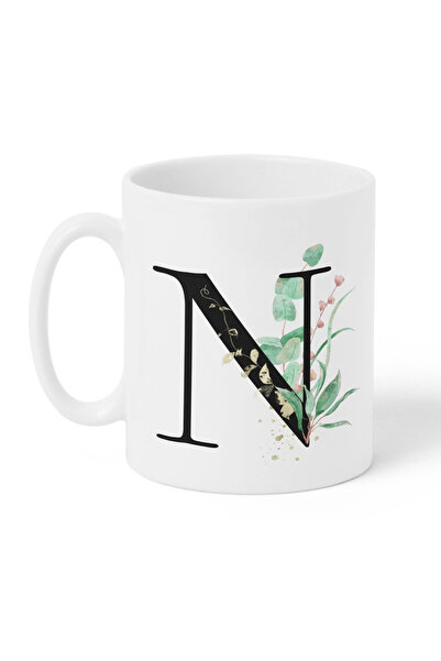 LOWHA كوب سيراميك سعة 11 أونصة بتصميم حرف N على كلا الجانبين