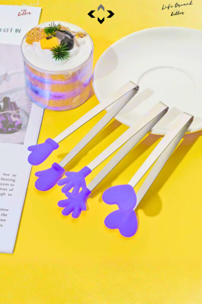LİGROUND Mini Decorative Serving Tongs Set with Silicone Tips, Non-Slip Holder, Figured Tongs, Kitchen Presentation Turkish Delight Tongs