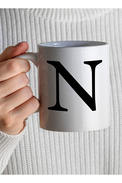 LOWHA 11 oz Ceramic Mug with Letter N Design on Both Sides