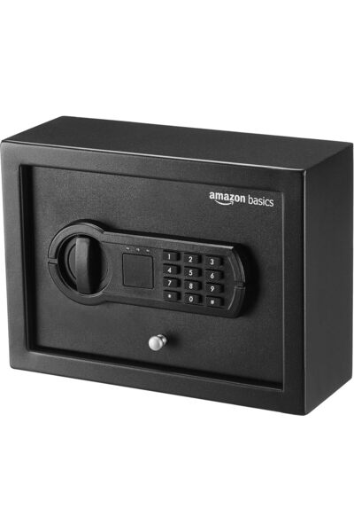 Amazon basics Small Slim Desk Drawer Security Safe with Programmable Keypad, ...