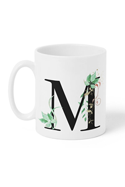 LOWHA كوب سيراميك سعة 11 أونصة بتصميم حرف M على كلا الجانبين