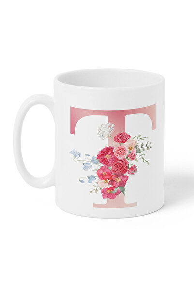 LOWHA كوب سيراميك سعة 11 أونصة بتصميم حرف T على كلا الجانبين