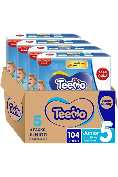 Teemo حفاضات أطفال، مقاس 5، جونيور، 14-25 كجم، صندوق جامبو، 104 حفاضة