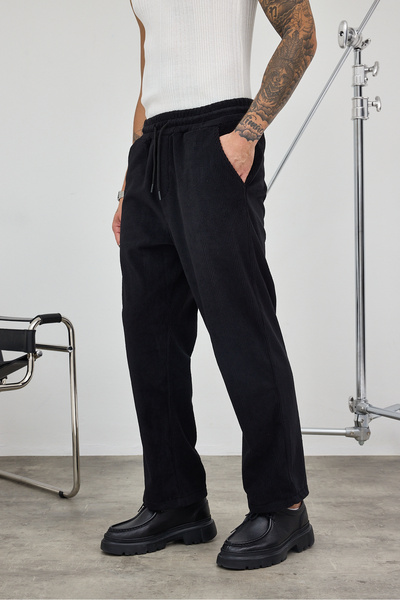 MADZEYMODA Premium Men's Baggy Fit Black Velvet Trousers Ls-23129