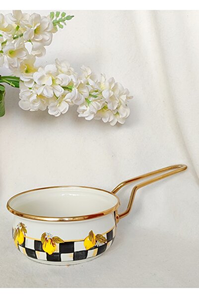 EBRULİEMAYE Limon Gold Lux Enamel Pan Sauce Bowl Casserole 1 Liter 16 cm Diameter