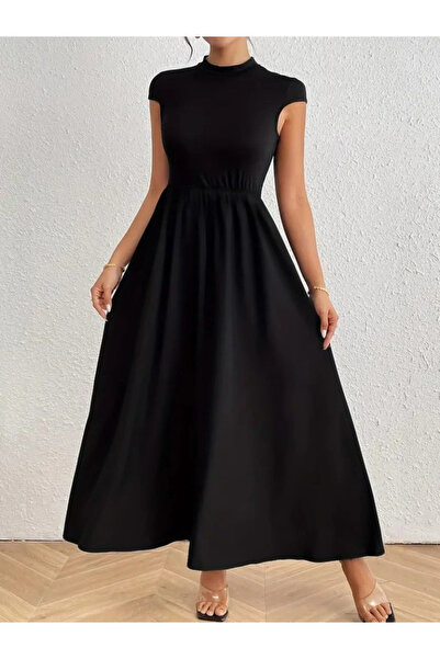 Genel Markalar Kadın Kısa Kollu Yarı Balıkçı Yaka Viskon Elbise