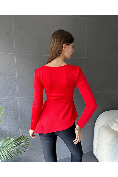 GENCULUS Women's Double Breasted Collar Belt Detail Asymmetrical Cut Blouse