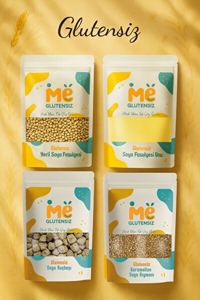 Glutensiz Me Glutensiz 1 Kg Soya Fasulyesi, 1 Kg Karamalize Soya Kıyması , 1 Kg Soya Küpü ve 1 Kg Soya Unu