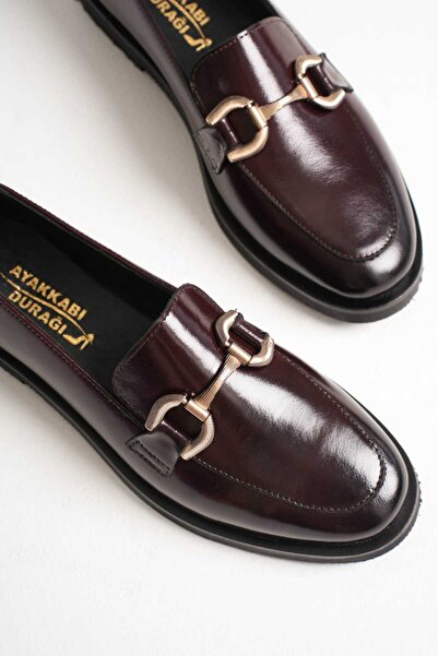 AYAKKABİSEPETİ Burgundy Inside and Outside Genuine Leather Women's Loafer