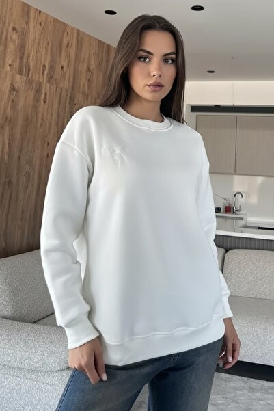 gigigiyim سويت شيرت نسائي مطرز بثلاثة خيوط على شكل فيونكة