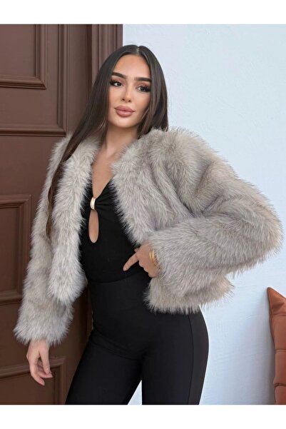 Queensland Non-Shedding Fashion Women's Fur Crop Coat – Short and Stylish Standing Jacket