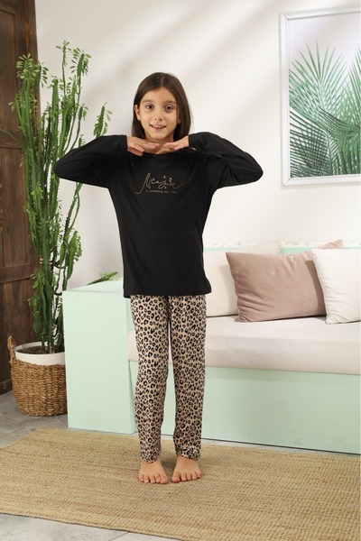 LİLA İÇ GİYİM Milan Long Sleeve Pajama Set Leopard