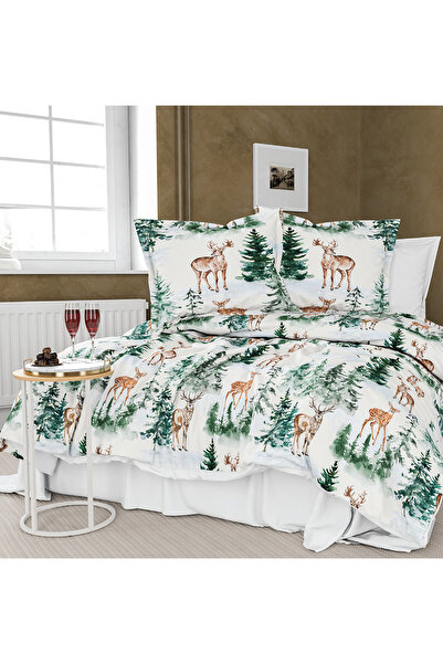 Evimemoda طقم غطاء لحاف مزدوج ثلاثي الأبعاد بنمط الغزلان ذو طابع العام الجديد