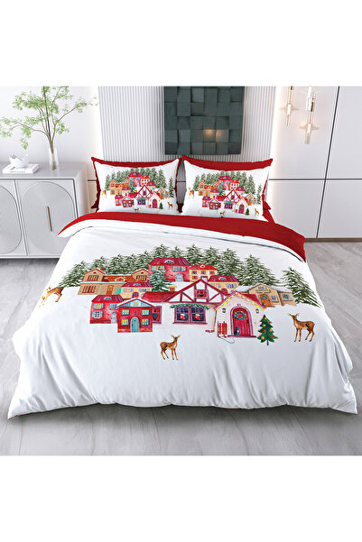 Evimemoda طقم غطاء لحاف مزدوج ثلاثي الأبعاد بتصميم ثلجي لعيد الميلاد