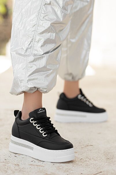 FRESCO SCARFS Lulu Black Leather White Sole Lace-Up Sneakers 261578