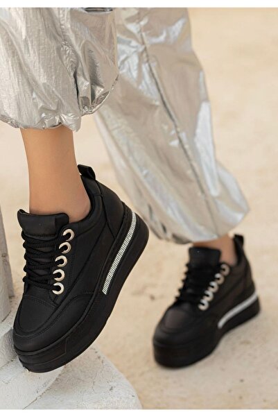 FRESCO SCARFS Lulu Black Leather Lace-Up Sneakers 259690