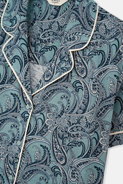 Dagi Ada Tea Shawl Patterned Shirt Pants Pajama Set