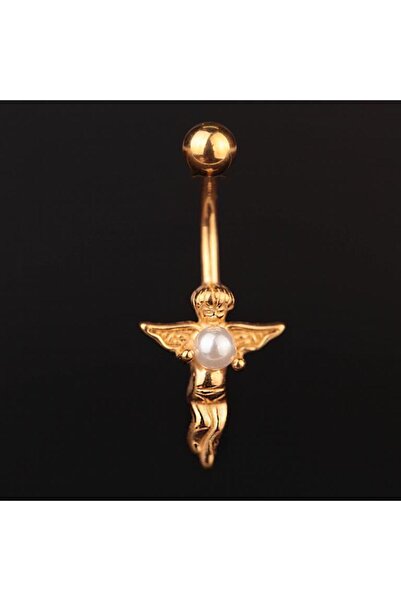Rupen Kraft 316 L Cerrahi Çelik Göbek Piercingi Melek Detaylı Piercing İncili...